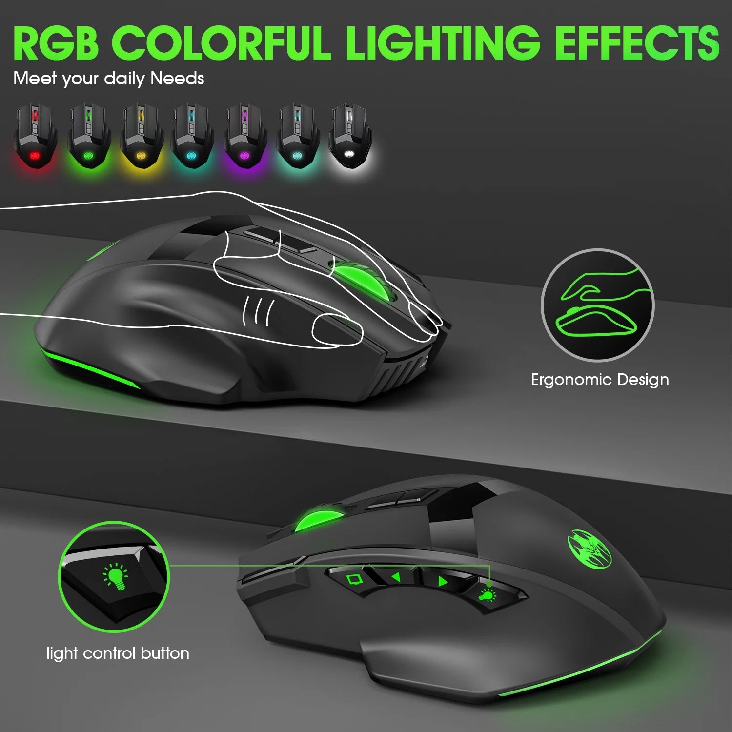Wireless Gaming Mouse, 16000 DPI Adjustable, Bluetooth 5.2 & 2.4Ghz Dual Mode, Lightweight, 10 Buttons, RGB Lighting, for PC Gaming & Office, (Black)