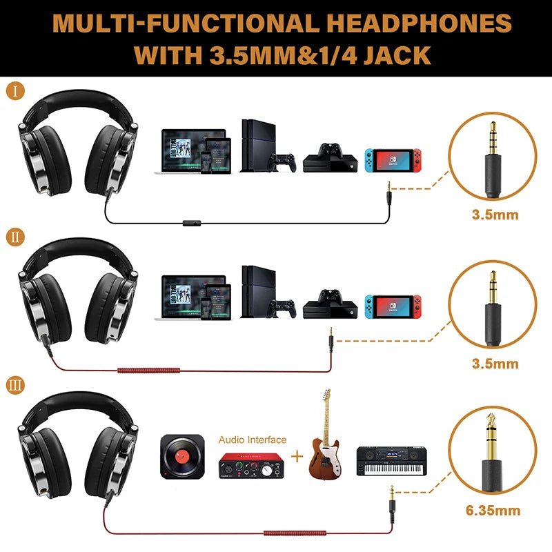 over Ear Headphones Hifi Studio DJ Headphone Wired Monitor Music Gaming Headset Earphone for Phone Computer PC with Mic