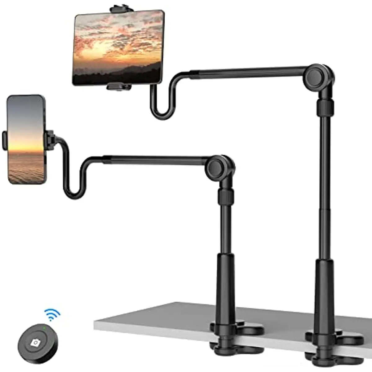 4.6"-11" Phone & Tablet Bed Holder with Wireless Remote,Gooseneck Cellphone Stand Long Arm,Flexible Overhead Mount Clamp Clip