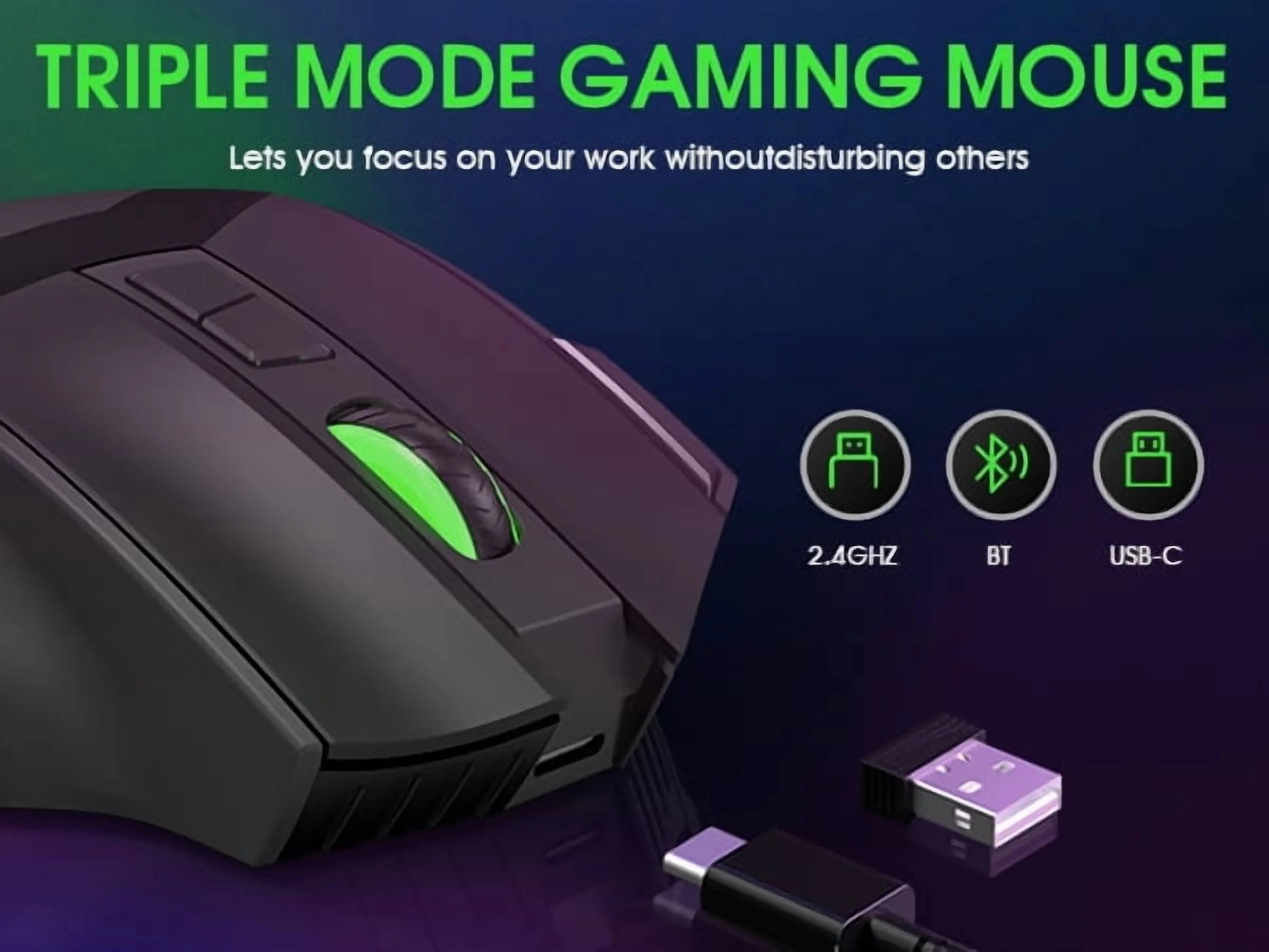 Wireless Gaming Mouse, 16000 DPI Adjustable, Bluetooth 5.2 & 2.4Ghz Dual Mode, Lightweight, 10 Buttons, RGB Lighting, for PC Gaming & Office, (Black)
