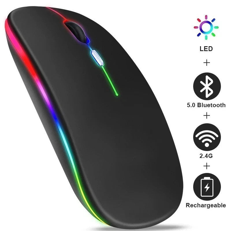 RGB Bluetooth Wireless Mouse Rechargeable Ergonomic USB for PC Laptop Ipad