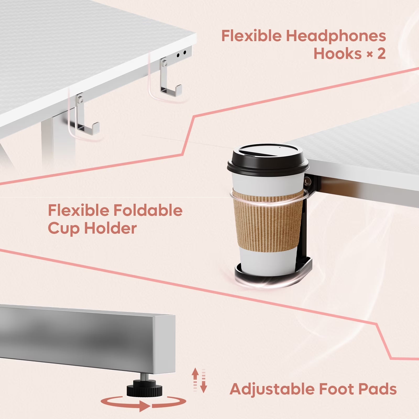 52 Inch Gaming Desk with Power Strip and LED Monitor Stand for Home Office, Carbon Fiber White