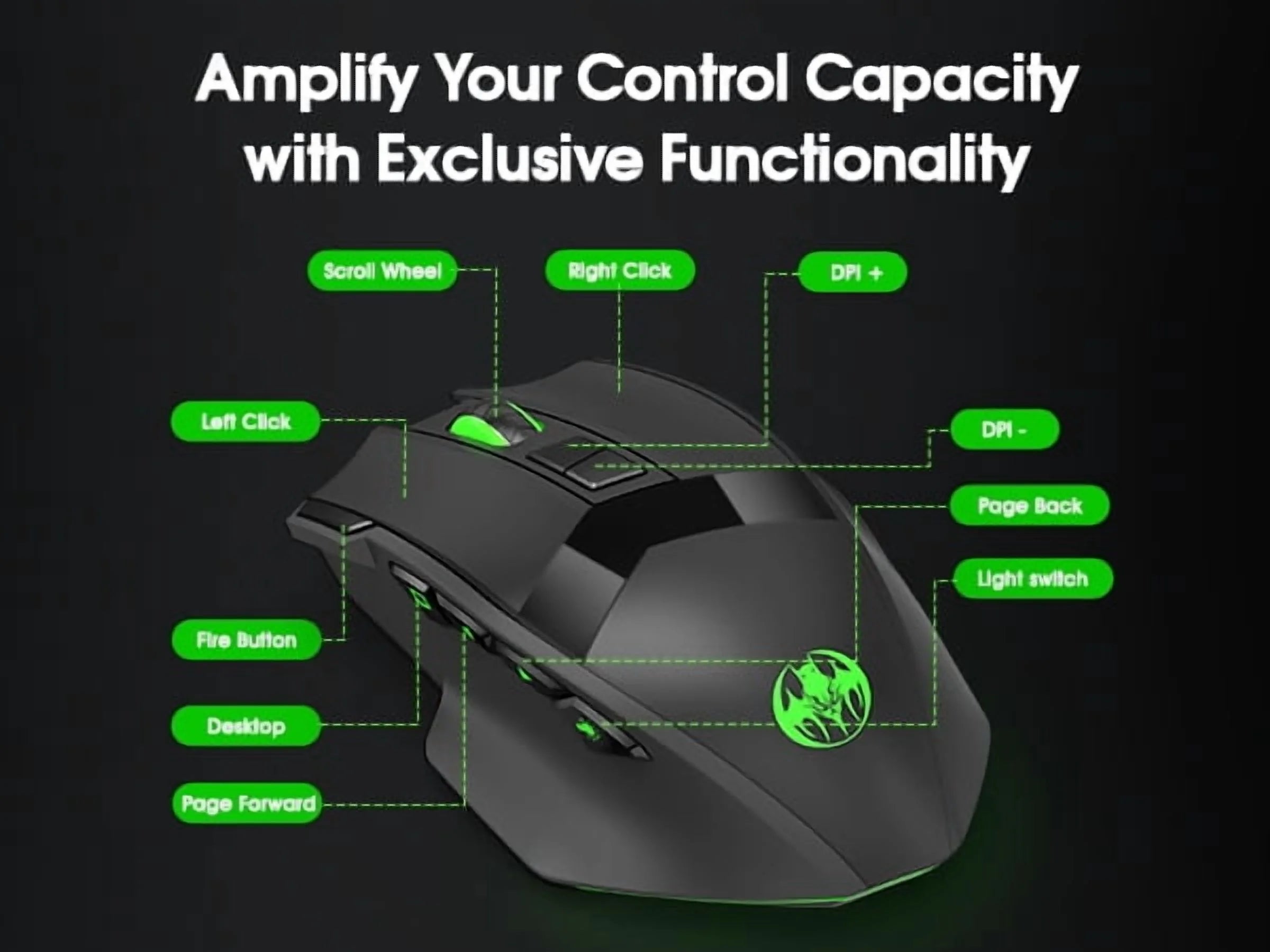 Wireless Gaming Mouse, 16000 DPI Adjustable, Bluetooth 5.2 & 2.4Ghz Dual Mode, Lightweight, 10 Buttons, RGB Lighting, for PC Gaming & Office, (Black)