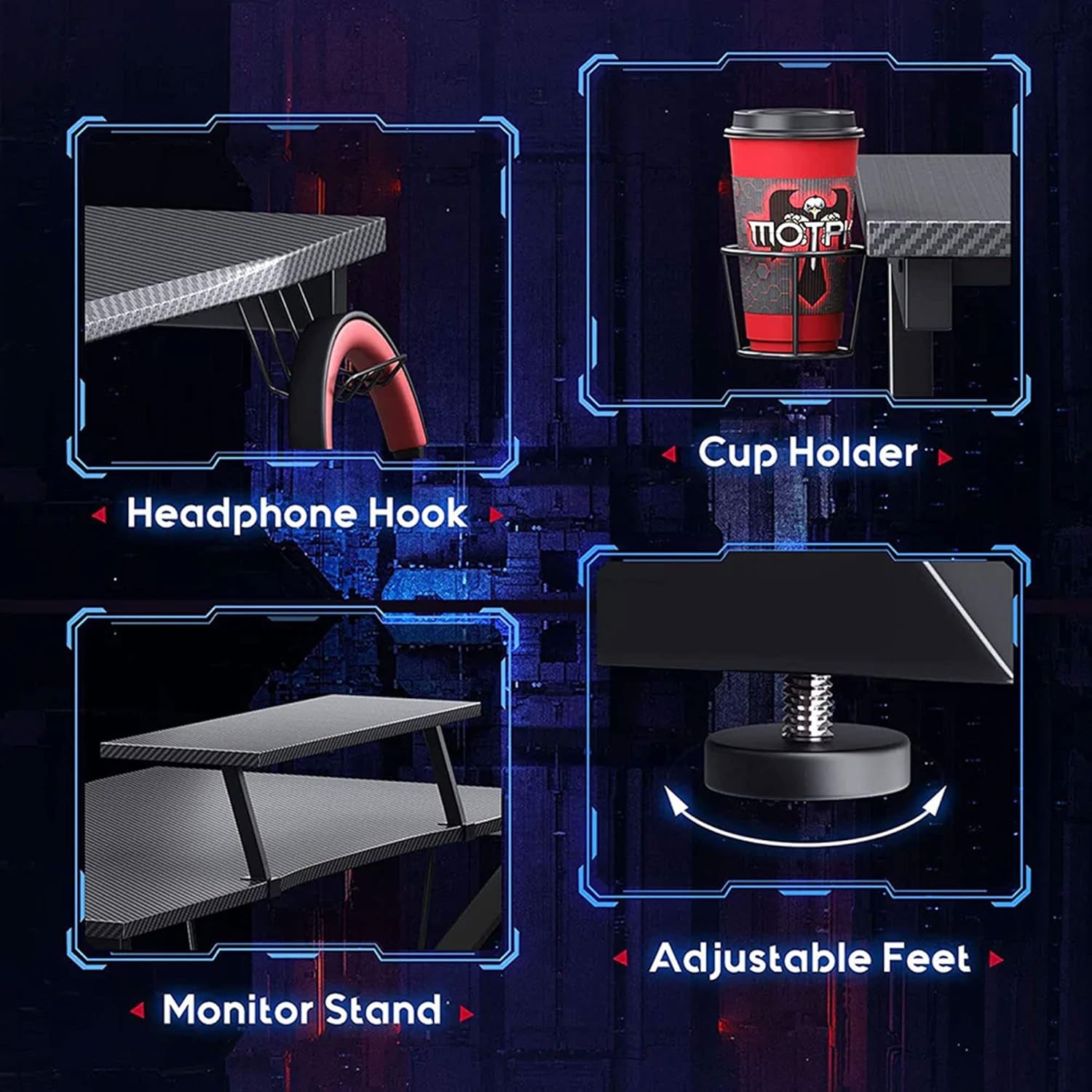 40 Inch Gaming Desk with LED Lights & Power Outlets, Small Computer Gaming Table with Float Monitor Stand, Kids Boys Desk, White