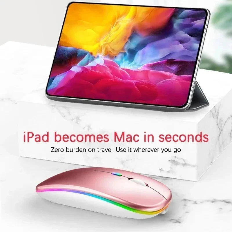 RGB Bluetooth Wireless Mouse Rechargeable Ergonomic USB for PC Laptop Ipad