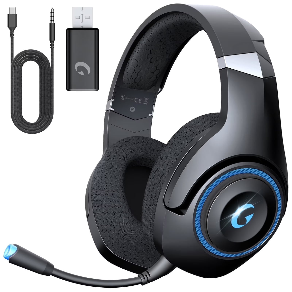 Wireless Gaming Headsets for PS5 PC Switch PC with Bluetooth 5.2, 2.4 Ghz USB Gaming Headphones with Detachable Microphone, 40H Battery Life, 3.5Mm Wired for Xbox Series,Black