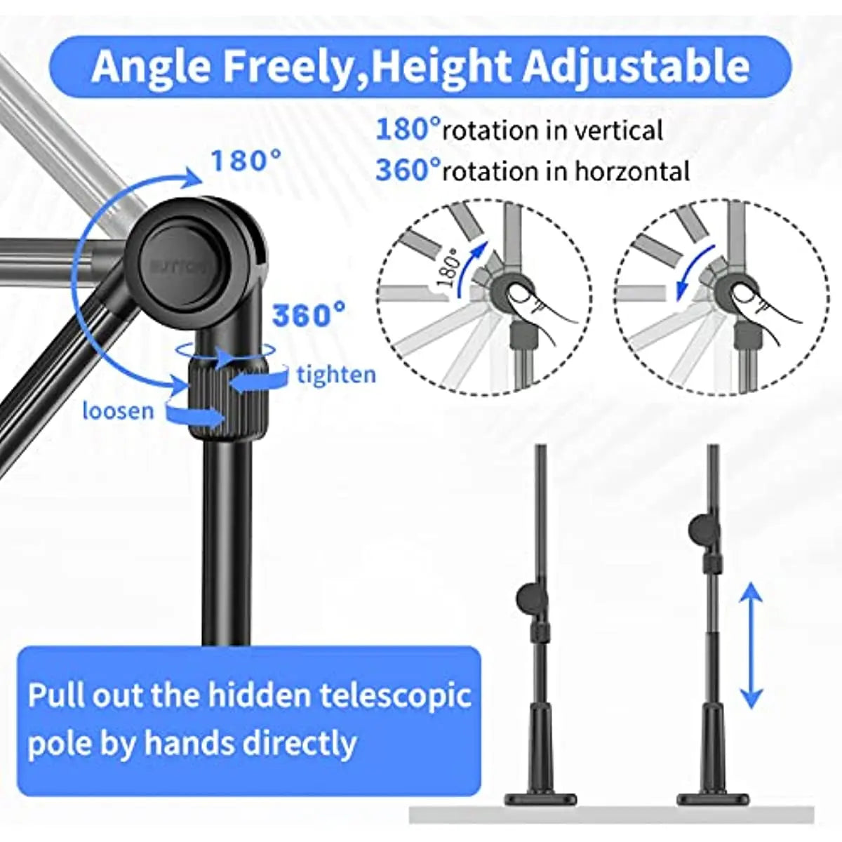 4.6"-11" Phone & Tablet Bed Holder with Wireless Remote,Gooseneck Cellphone Stand Long Arm,Flexible Overhead Mount Clamp Clip