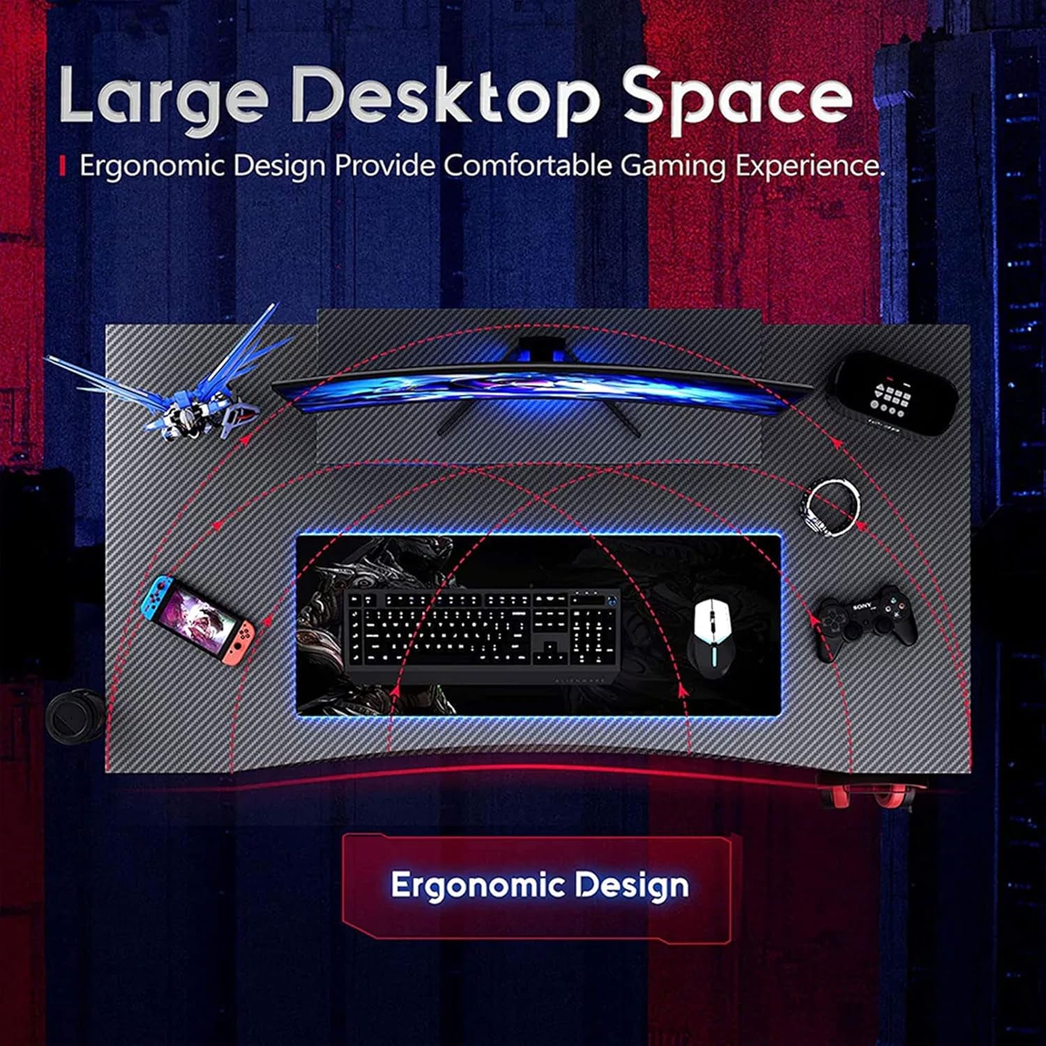 40 Inch Gaming Desk with LED Lights & Power Outlets, Small Computer Gaming Table with Float Monitor Stand, Kids Boys Desk, White