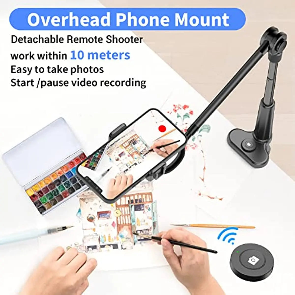 4.6"-11" Phone & Tablet Bed Holder with Wireless Remote,Gooseneck Cellphone Stand Long Arm,Flexible Overhead Mount Clamp Clip