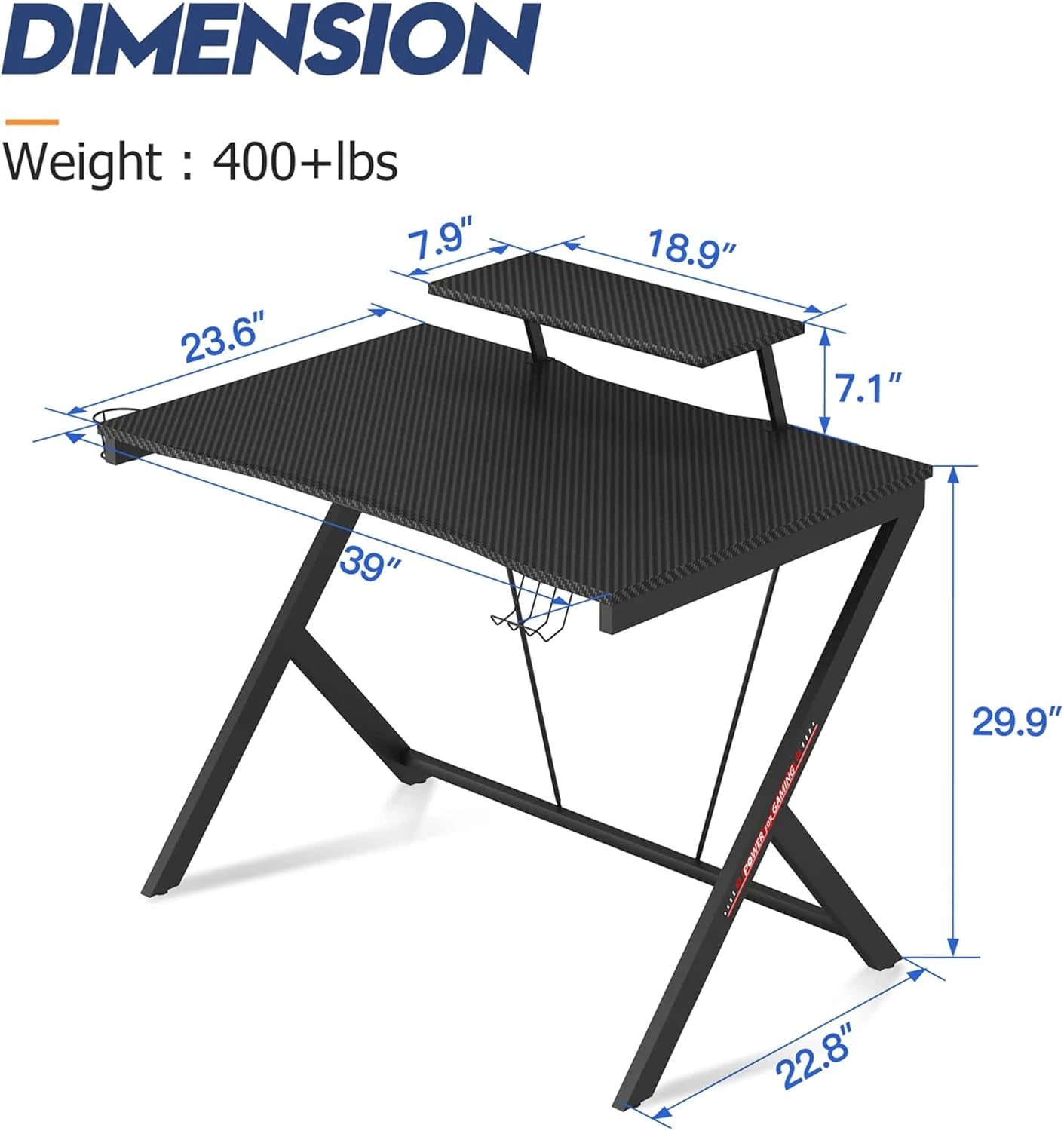 40 Inch Gaming Desk with LED Lights & Power Outlets, Small Computer Gaming Table with Float Monitor Stand, Kids Boys Desk, White